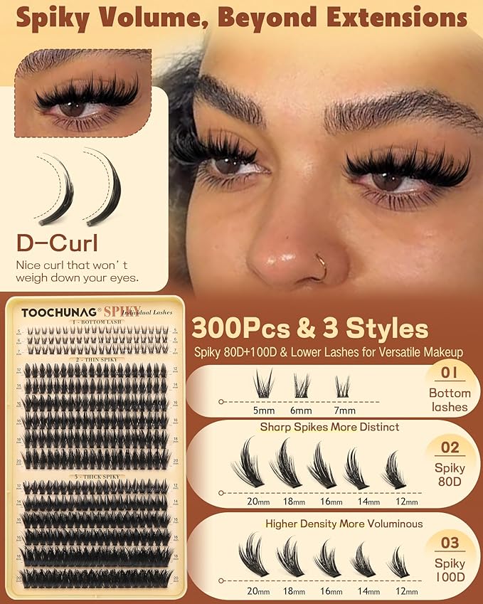 Spiky Manga Lash Clusters 12-20mm Anime Eyelash Clusters 300pcs Cluster Eyelash Extensions Fairy Eyelashes Cluster with Bottom Individual Lashes 80D+100D Volume DIY Lash Extension by TOOCHUNAG