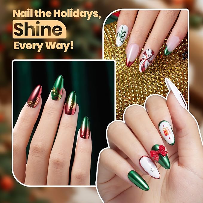 Beetles Chrome Nail Powder 2 Colors Mirror Effect Red Green Metallic Cromer Powder for Nail Solid Pigment Nails Art Decoration Glitter Manicure Design Gift for Women