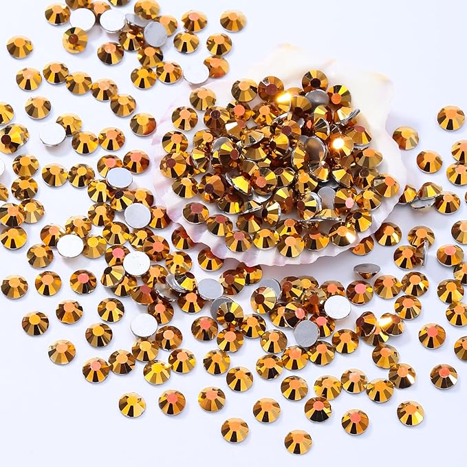 Meibite Gold Flatback Rhinestones, Glass Rhinestones for Nail Art and Craft, Glue Fix, Loose Crystal Gemstones(Gold, SS20, 1440pcs, 4.6-4.8mm)