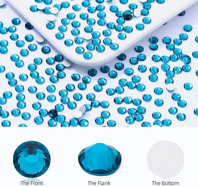 Meibite Malachite Blue Flatback Rhinestones, Glass Rhinestones for Nail Art and Craft, Glue Fix, Loose Crystal Gemstones(Malachite Blue, SS30, 576pcs, 6.4-6.6mm)