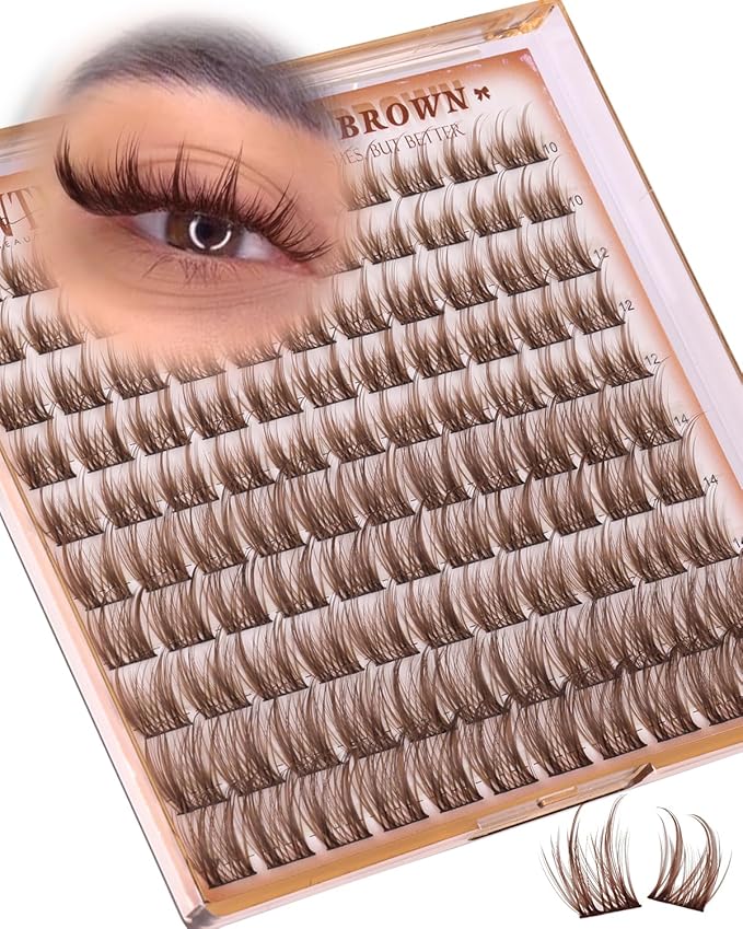 Wtvane Brown Lash Clusters Wispy Eyelash Clusters with Spikes Natural Lash Extensions Dark Brown Manga Lashes Clusters 10-16mm Cluster Eyelashes Extensions C-Curly Individual Lashes Anime Eye Lashes