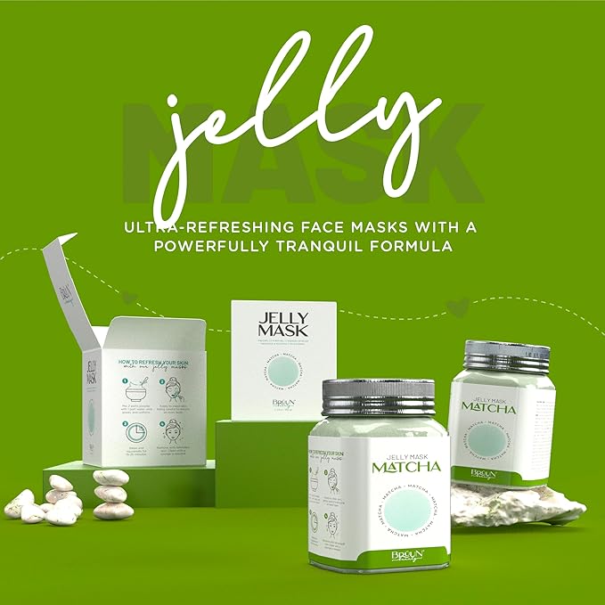 BRÜUN Peel-Off Matcha Jelly Mask for Face Care – A 23 fl oz Rubber Jar for 30 to 35 Treatments – A Skin Care Moisturizing Gel Mask of Spa Set for Men, Women and Adults
