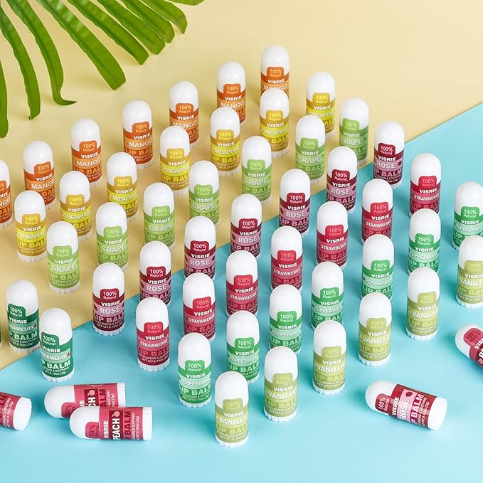 Mini Lip Balm 60 Pack, Natural Lip Balms Bulk with Vitamin E and Coconut Oil, Moisturizing Lip Balm for Dry Cracked lips - 10 Flavors