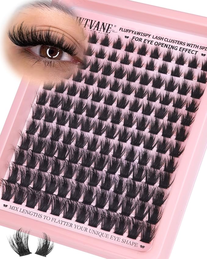 Wtvane Manga Lash Clusters Wispy Eyelash Clusters 10-18MM Lash Extensions D-Curly Fluffy Individual Lashes Cluster Spiky Cluster Eyelash Extensions Mink False Eyelashes Volume Eye Lash Extension Look