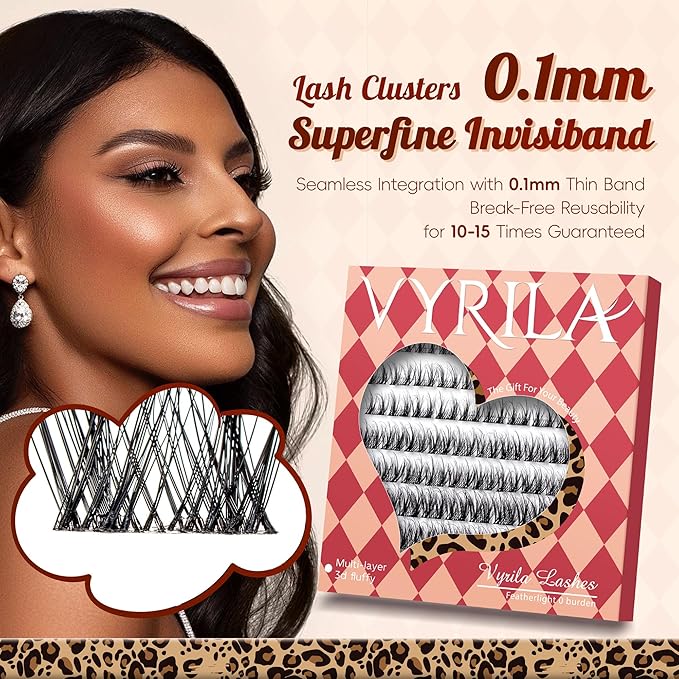 VYRILA Lash Clusters 0.05mm PBT Fiber Eyelash Clusters, 0.1mm Superfine Invisiband D Curl Diy Lash Extension, 80pcs 8-16mm Individual Lashes Clusters Like Eyelash Extensions (Twilight-D-8-16Mix)