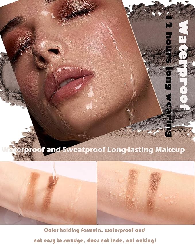 Eyebrow Powder Makeup Kit,2 Colors Waterproof Eye Brow Powder Makeup Palette Long-Lasting for Women,Grey Dark Brown Brow Fill&Sculpt Natural Eyebrow Contour for Sparse Brow with Brow Brush &Razor-04