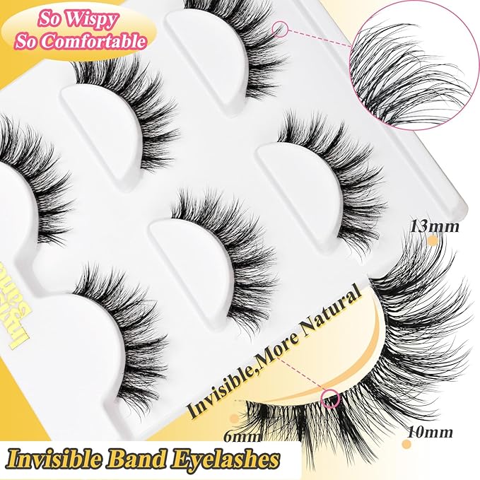 Manga Lashes With Clear Band 6-13mm Natural Lashes That Look Likes Extensions,Wispy False Lashes Thin Flexible Band,Cat Eye D Curl Wet Lashes Wispy,Reusable Eye Lash Invisible Band Lashes By Hiklasy