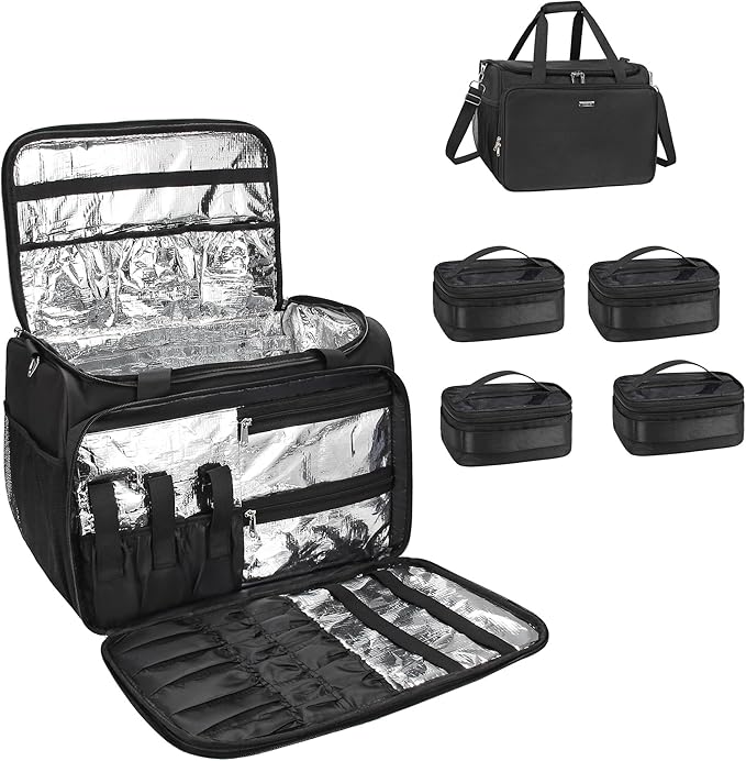 MONSTINA Hairdressing Bag with 4 small bag, Hairstylist Travel Bag, Professional Cosmetics Beauty Hairdresser Bag with Shoulder Strap, Hair Makeup Salon Organizer Bag for Barber Insulation Material