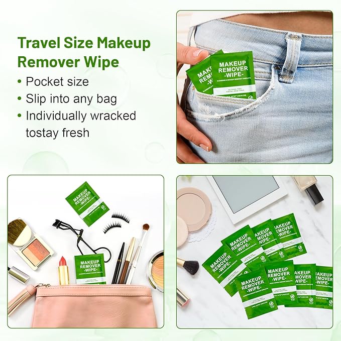 50 Count Makeup Remover Wipes Bulk Individually Wrapped, Travel Towelette Makeup Remover Individual Gentle Cleansing for Face Mascara Lipstick Remove Makeup
