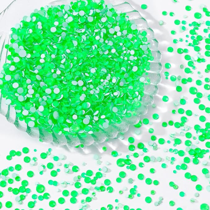 Meibite Neon Green Flatback Rhinestones, Glass Rhinestones for Nail Art and Craft, Glue Fix, Loose Crystal Gemstones(Neon Green, SS8, 1440pcs, 2.3-2.5mm)