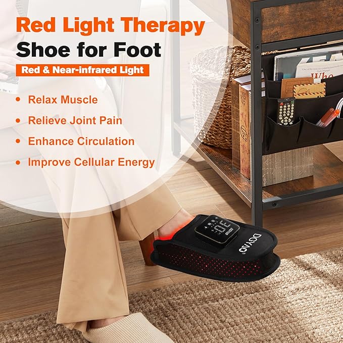 TUOB Red Light Therapy for Foot Pain Relief, Near Infrared Light Therapy Device with 4000 mAh Battery, Red Infrared Light Foot Therapy Double Side Pad Slipper Full Cover Feet Toes Instep
