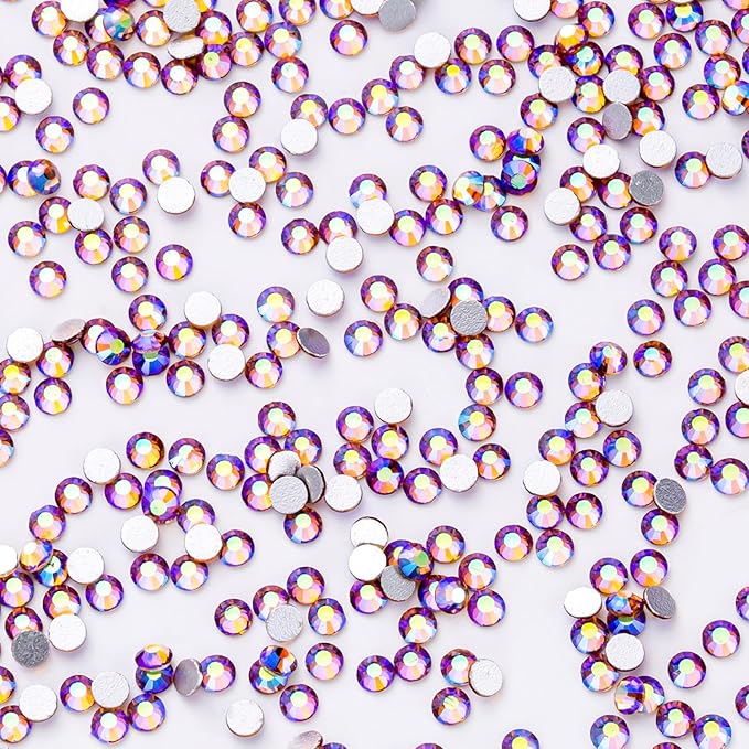 1440Pcs Light-Purple Ab Crystal Rhinestones,Glass Flatback Rhinestones Gemstones for Nail Face Makeup Art Crafts Clothes Decoration-(SS12,3.0mm,Light-Purple Ab)