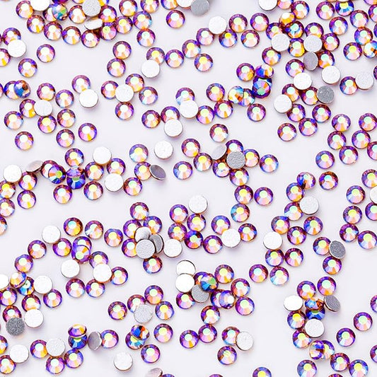 1440Pcs Light-Purple Ab Crystal Rhinestones,Glass Flatback Rhinestones Gemstones for Nail Face Makeup Art Crafts Clothes Decoration-(SS12,3.0mm,Light-Purple Ab)