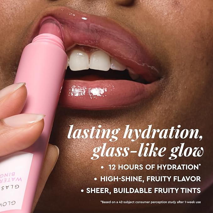 Glow Recipe Glass Balm Lip Treatment - 12Hr Hydrating Lip Balm & Moisturizer with Hyaluronic Acid to Smooth, Plump & Protect from Dryness - Sheer Pinky Red Tint, Strawberry Bingsoo (15 ml)