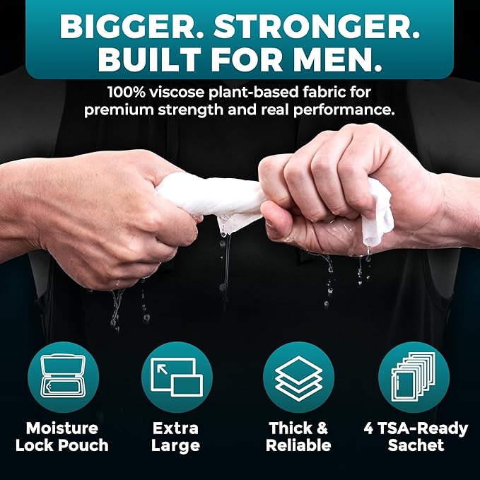 Body Wipes for Men - Maximum Cleaning Power (Ultra Clean) - 2 Pack (108 Wipes), XL No-Rinse Shower Sheets, Waterless Bathing Wipes for After Gym, Camping & Travel