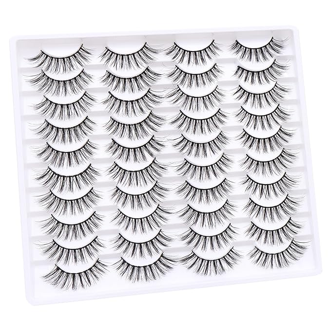 False Eyelashes 20 Pairs Wispy Lashes Faux Mink Lashes 14mm 3D Fluffy Cat Eye Lashes （style 20-057)