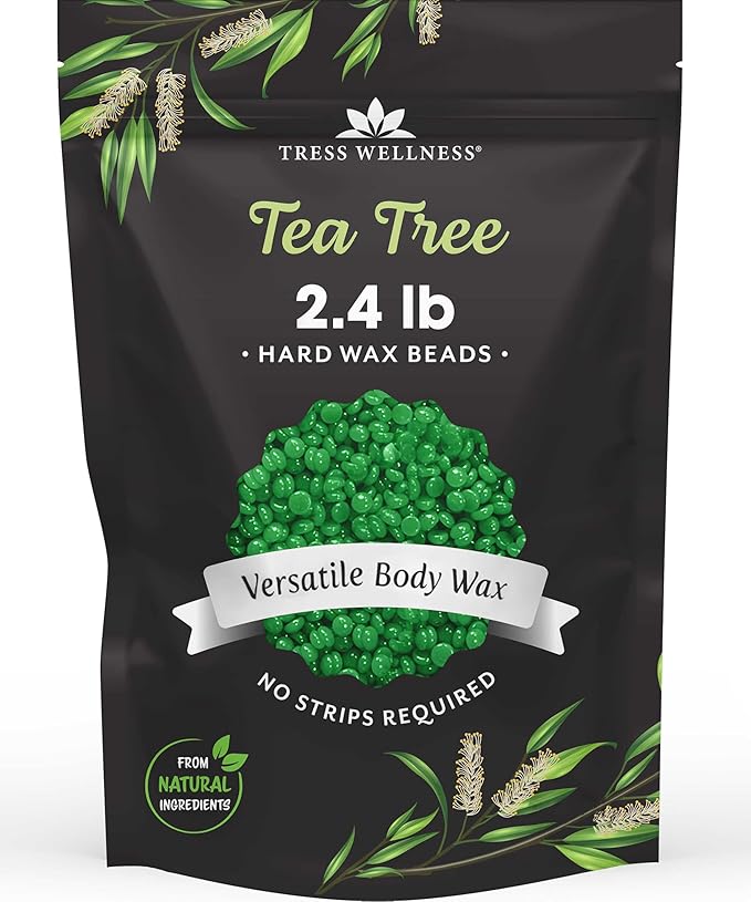 Tress Wellness Wax Beads - Safe for Skin - Dermatologically Tested - At-Home Kit for Bikini, Brazilian & Full Body - Tea Tree 2.4 lb F8