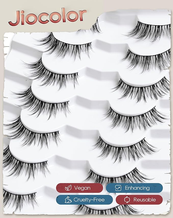 Natural Lashes That Look Like Extensions Strip Lashes Natural Look Thin Band Wispy Eyelashes 13mm Cat Eye False Eyelashes Foxy Eye Lashes 12 mm 7 Pairs S10