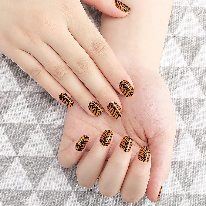 WUXEKZO Full Wrap Nail Stickers Nail Art Decoration Set for Fake Nails Design (5 PCS Tiger Stripe Animal Print Nails Stickers Wraps Decals)
