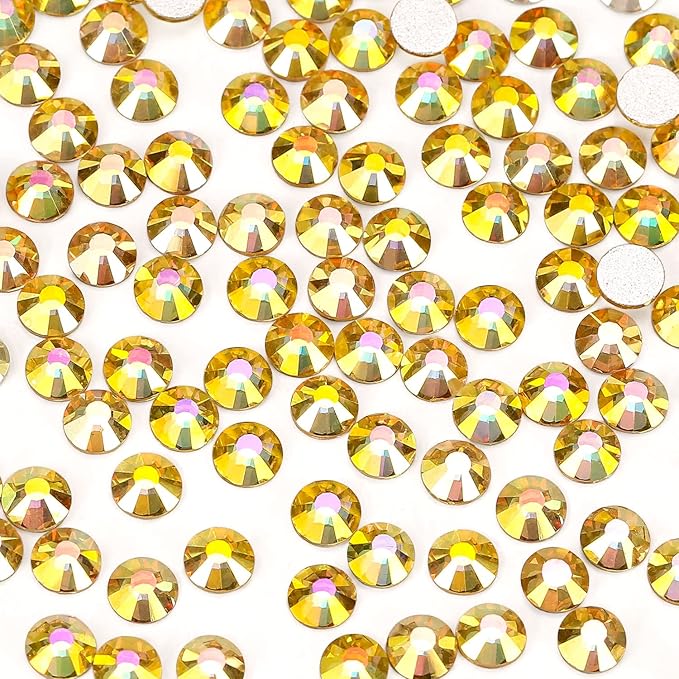1440Pcs Metallic Sunshine Crystal Rhinestones,Glass Flatback Rhinestones Gemstones for Nail Face Makeup Art Crafts Clothes Decoration-(SS12,Metallic Sunshine)
