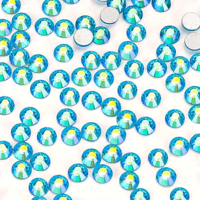 3000Pcs Aquamarine Ab Crystal Rhinestones,Glass Flatback Rhinestones Gemstones Mini for Nail Face Makeup Art Crafts Clothes Decoration -(SS6,2.0mm,Aquamarine Ab)