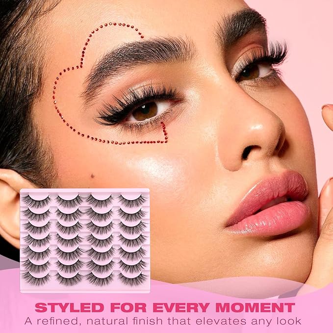 False Eyelashes 14mm Faux 3D Mink Lashes Natural Look Cat Eye Wispy Lashes Pack by Kiromiro, 14 Pairs