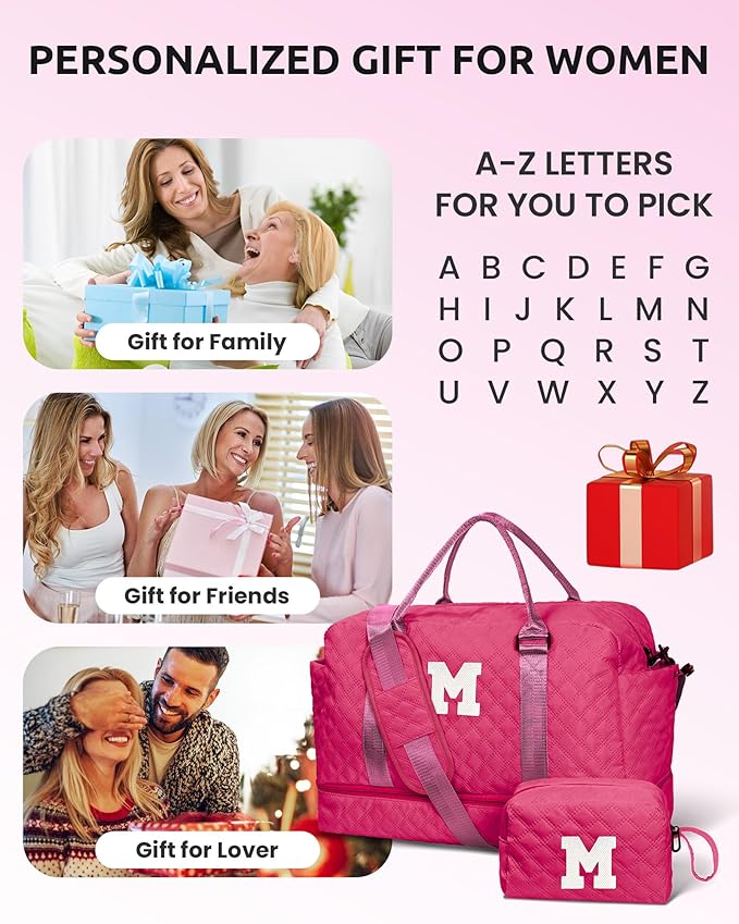 Birthday Gifts for 3 4 5 6 7 8 9 10 11 12 13 Year Old Girls-Initial Travel Bag with Shoe Compartment, Weekender Bag, Overnight Bag for Women, Letter Travel Bag with Makeup Bag (Letter L)