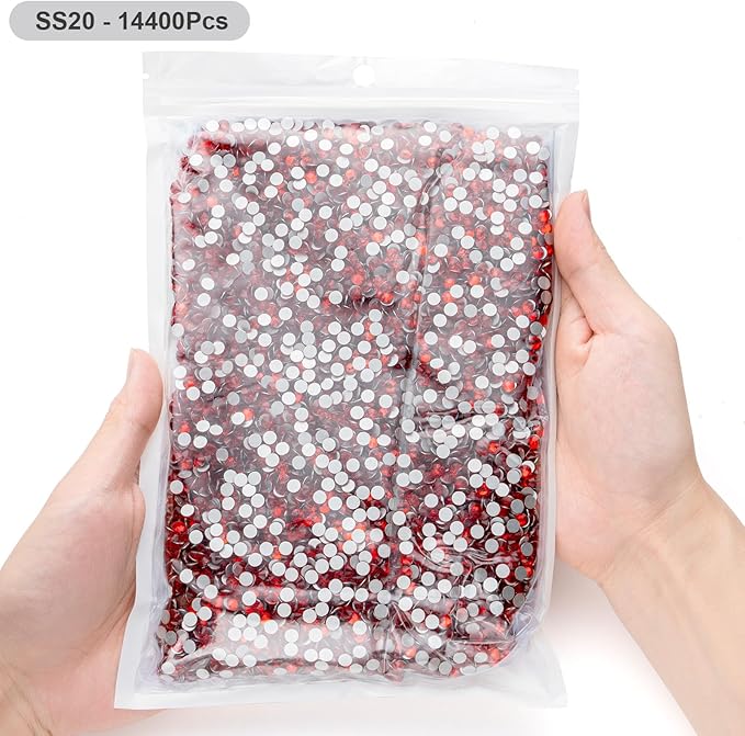MEIBITE Flatback Rhinestones Bulk, 14400PCS Lt.siam Rhinestones for Clothes DIY Decoration Crafts, Lt.siam, SS20, 4.6-4.8mm
