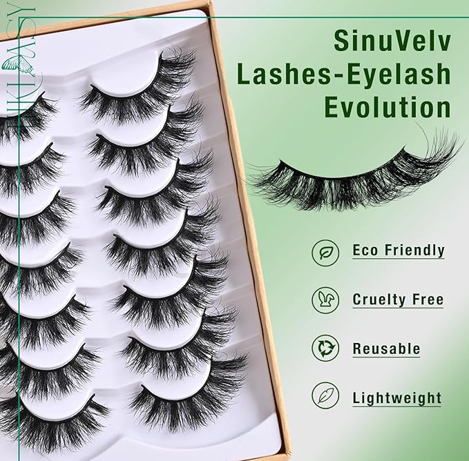 False Lashes 18mm Mink Lashes Full Strip Lashes 7 Pairs Pack Cat Eye Soft Fake Lashes Strips Reusable 25 Times,Pestañas Postizas Eye Lashes Wispy Lash Strips Eco Friendly Eyelash By Hiklasy