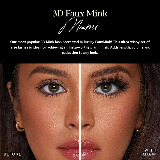 Lilly Lashes 3D Miami Faux Mink Strip Eyelashes, False Eyelashes Dramatic Look, Reusable False Lashes, Fake Lashes Pack, Lash Strips with Luxury Silk Like Fibers, No Lash Glue Included