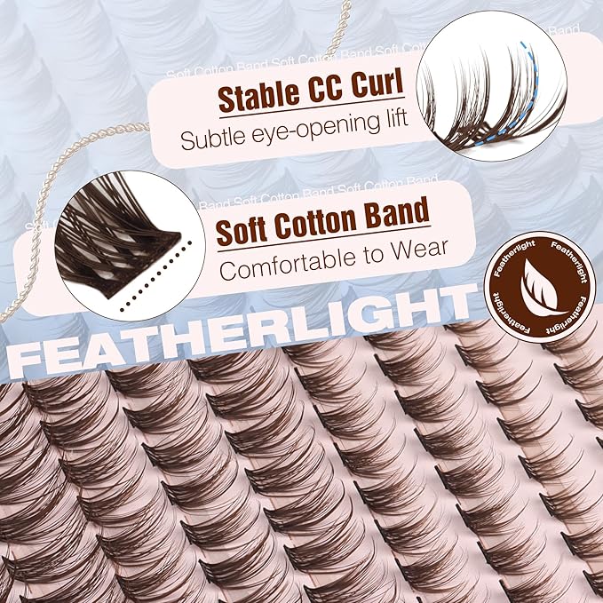 Brown Lash Clusters Natural Cluster Eyelash Extensions Wispy Individual Lashes Extensions Fluffy Eyelash Clusters DIY Cat Eye Doll Eye for Soft Girl Clean Girl Daily Wear (CC-Curly, 168Pcs, 8-16MM)