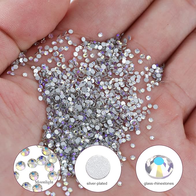 3000Pcs Moonlight Crystal Rhinestones,Glass Flatback Rhinestones Mini Gemstones for Nail Face Makeup Art Crafts Clothes Decoration -(SS8,2.4mm,Moonlight)