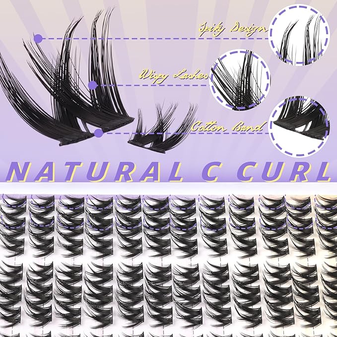 Fyonas Manga Lash Clusters Wispy Cluster Eyelashes Natural Look Fluffy Anime Cluster Eyelash Extensions C Curl 108Pcs Easy to Apply Flora Individual Lashes with Thin Band for Beginners (Cutey)