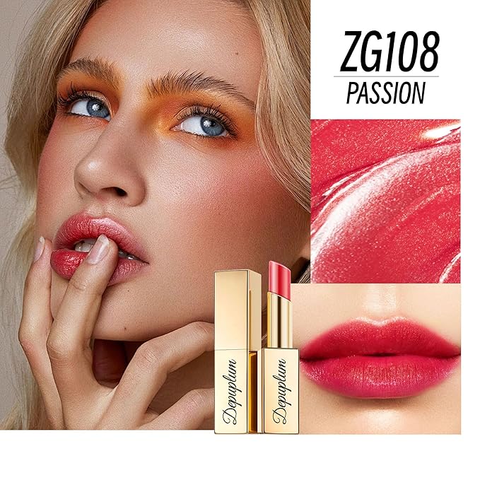 Depuplum Red Lipstick Moisturizing for Women Shimmer Tinted Lip Balm Hydrating Nourishing Lip Gloss Vegan& Cruelty Free Lip Makeup, ZG108 Passion