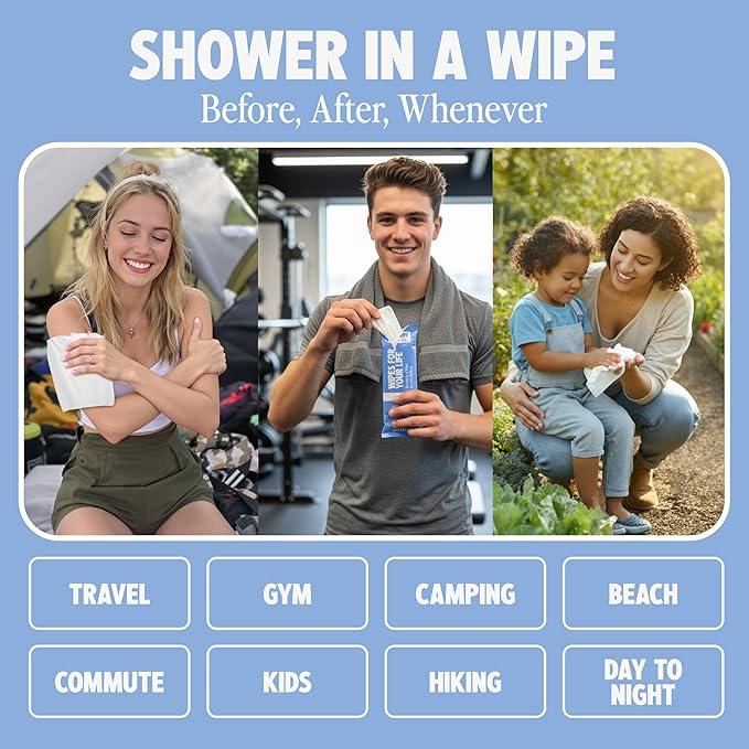 HyperGo XL Body Wipes for Women & Men – 12" x12" Rinse-Free Full Body Cleansing 30 Count Pack - Mint | Biodegradable, Hypoallergenic, Aloe-Infused | Gym, Festival, Camping Essentials