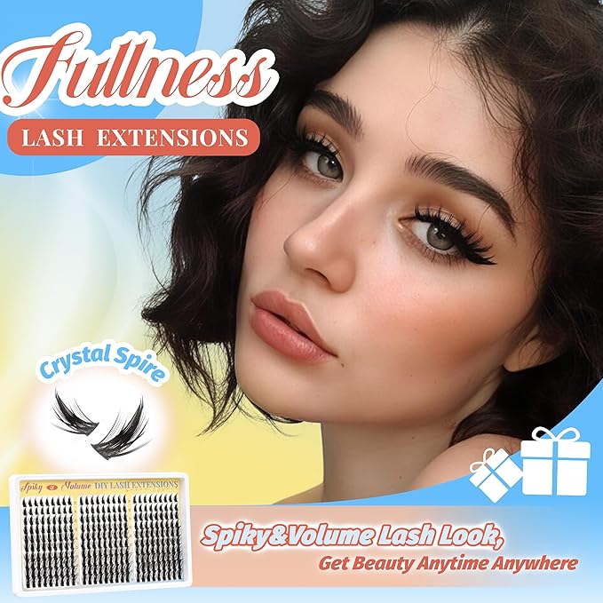 Fyonas Manga Lash Clusters Spiky Anime Cluster Eyelash Extensions 270Pcs D Curl Volume Fluffy Eyelash Clusters 10-16mm DIY Fairy Wispy Individual Lashes Natural Look (Crystal Spire)