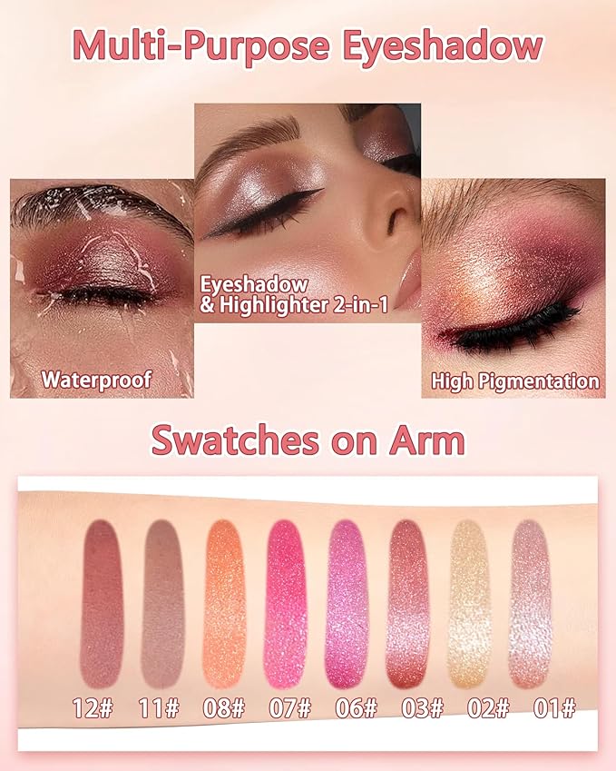 Sparkle Single Eyeshadow Cream, Chrome Purple Glitter Highly Pigmented Eye Shadow, Long-Lasting Blendable Shimmer Eyeshadow, Lightweight Eye Shadow Makeup Palette Christmas Party Gift for Women-06