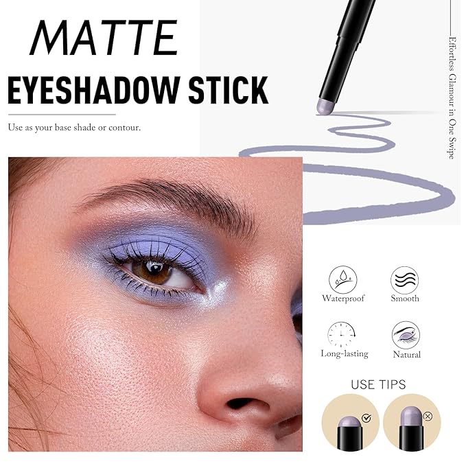 Cream Eyeshadow Stick, Matte Eye Shadow Stick Waterproof Neutral Nude Eyeliner Pencil Crayon Long-Lasting Eye Highlighter Makeup for Older Women Easy to Use High Pigmented, 20 Periwinkle