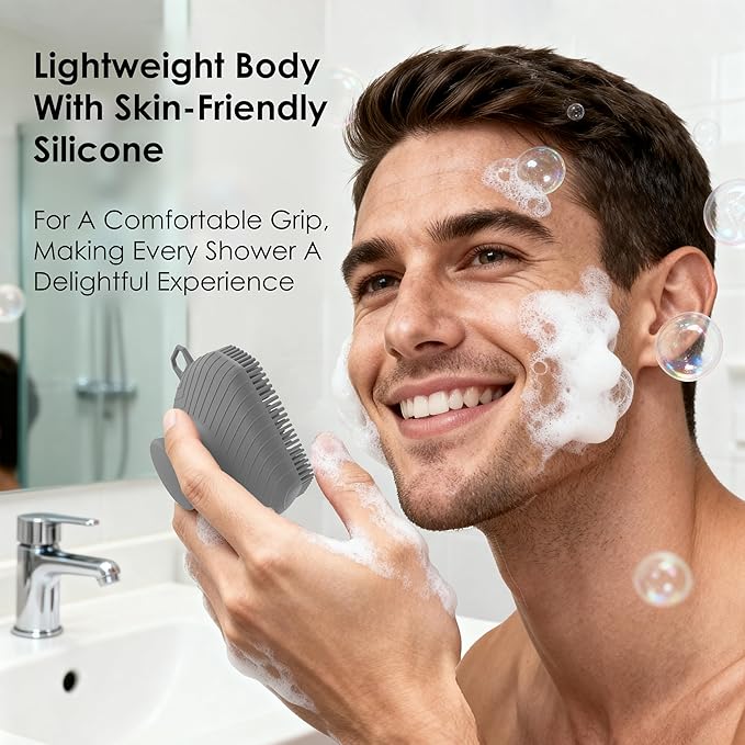 Face Scrubber & African Net, Silicone Exfoliating Brush for Men, Facial Cleansing Brush, Manual Waterproof Cleansing Skin Care, Blackhead Removing Pore Cleansing Massaging Face Brushes - Grey