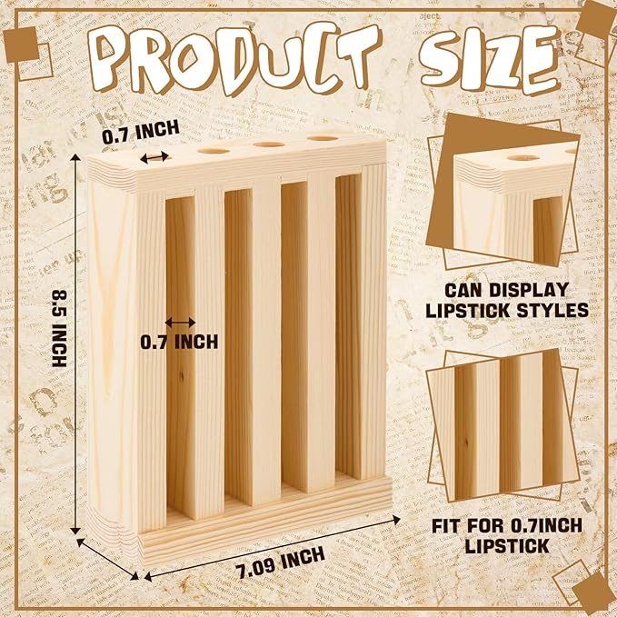 1 Pcs Wooden Lipsticks Holder 0.7 inch Lip Balm Tube Holder Lip Gloss Organizer Display Wood Lipsticks Tube Tower Organizer for Market Craft Booth Room Display (4 Slot)