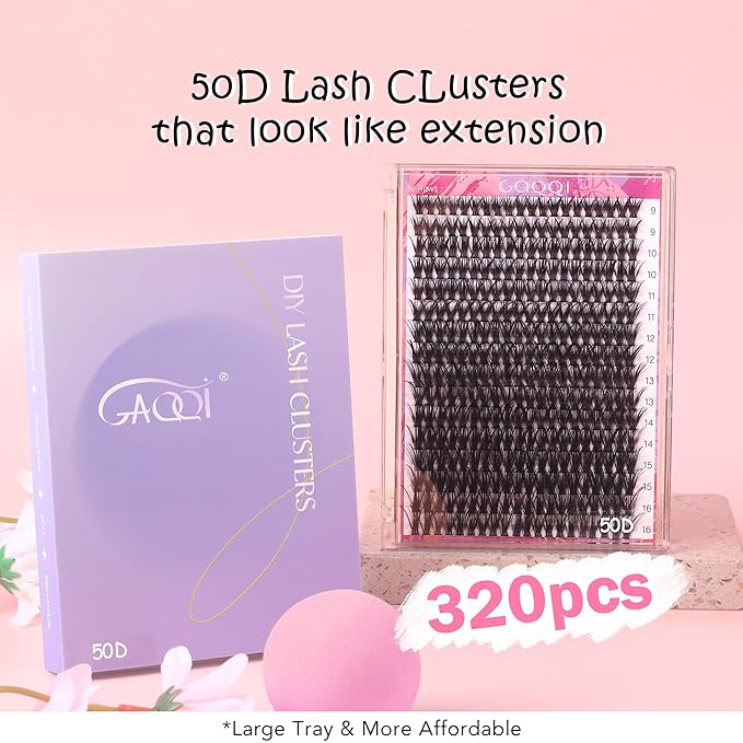 GAQQI Lash Clusters 320Pcs Individual Lashes 50D Mixed 9-16mm Eyelash Clusters C Curl Lash Clusters Look Like Mink Eyelash Extensions Thin Band Soft to Use Self Application(50D-CMIX）