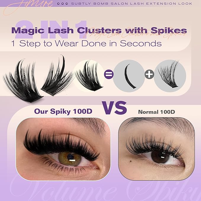 Manga Lash Clusters 150D Spikes Eyelash Clusters with Bottom Lashes 12-18MM Long Fairy Cluster Eyelash Extensions 300Pcs Wispy Individual Lashes Extensions DIY at Home by JIMIRE