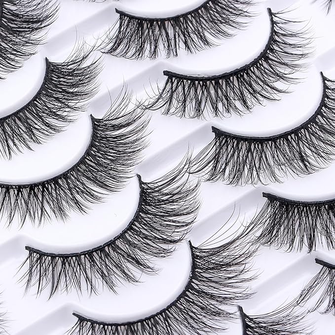 False Eyelashes 20 Pairs 10-18mm Long Lashes Wispy Lashes Faux Mink Lashes 3D Fluffy Cat Eye Lashes （style 20-060)