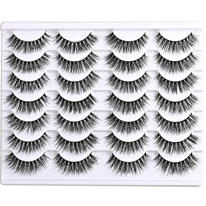 Lashes False Eyelashes Natural Lashes Wispy 14 Pairs Fake Eyelash Reusable Lash Strips Fluffy Eye Lashes Pack Short Mink Strip Lashes Natural Look Wispies Cateye Lashes for Women