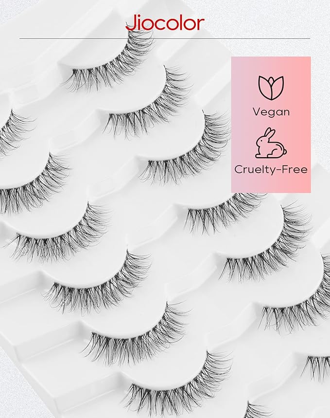 Natural False Eyelashes Clear Band Lashes Natural Look Jiocolor Wispy Faux Mink Lashes Demi-wispies Fake Lahes 12MM 7 Pairs Wispy Dream(7mm-12mm)