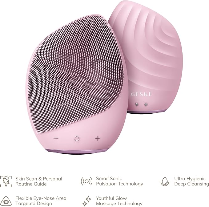 GESKE SmartAppGuided™ Sonic Facial Brush 5 in 1 | Vibrating Electric Facial Cleansing Brush | Soft Silicone Brush | Professional Facial Cleanser | Skin Cleanser & Exfoliator | Face Massager