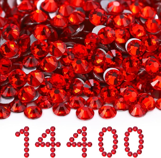 MEIBITE Flatback Rhinestones Bulk, 14400PCS Lt.siam Rhinestones for Clothes DIY Decoration Crafts, Lt.siam, SS20, 4.6-4.8mm