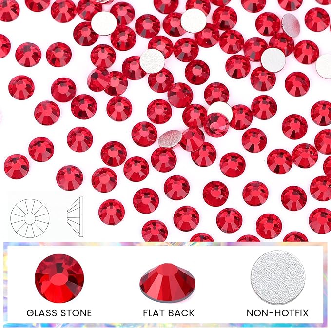 Novani Red Rhinestones 1440pcs SS20 Glass Rhinestone Crystal Flatback Gemstones for Crafts Nails Makeup Bags and Shoes Decoration（SS20, Light Siam）