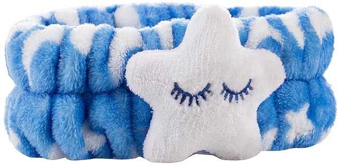 The Crème Shop 3D Teddy Headband, Spa Headband, Headband for Washing Face, Skincare Headbands, Headbands for Women (Blue & White)