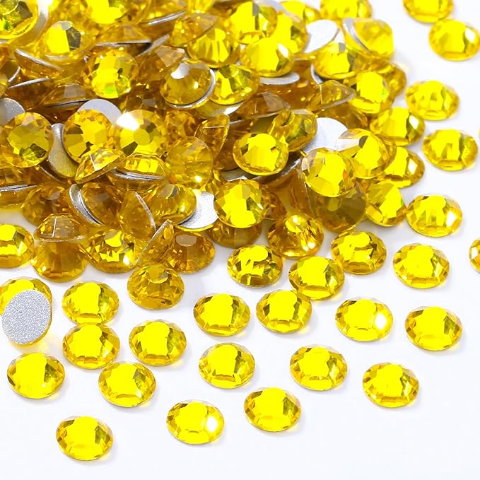 Meibite Citrine Flatback Rhinestones, Glass Rhinestones for Nail Art and Craft, Glue Fix, Loose Crystal Gemstones(Yellow, SS12, 1440pcs, 2.9-3.0mm)